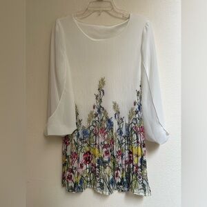 Floral Print Blouse - White with Multicolor Design